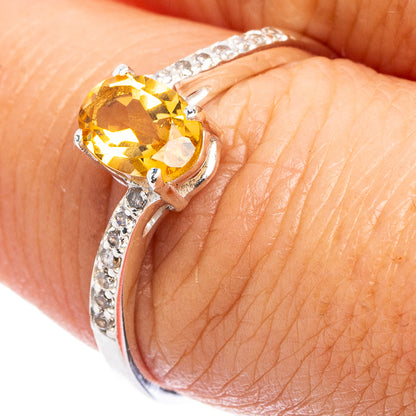 Value Faceted Citrine, Cubic Zirconia Ring Size 8 (.925 Sterling Silver)