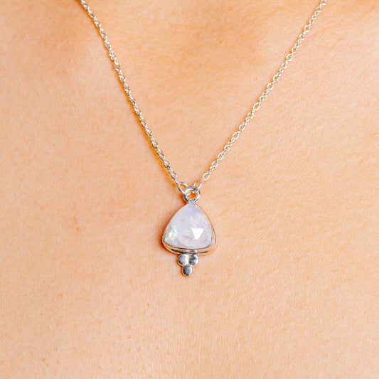 Sterling silver moonstone pendant necklace with iridescent teardrop stone, 16–18 in