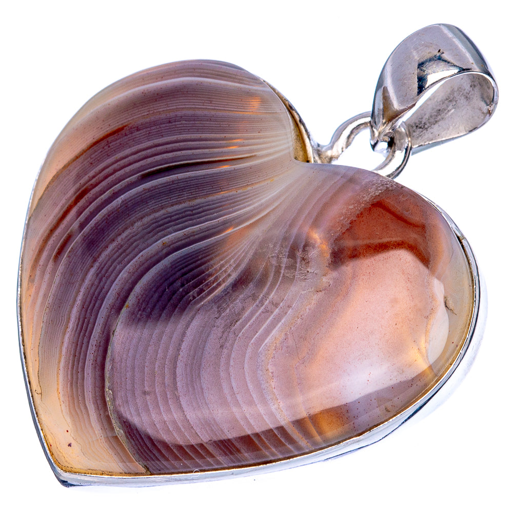 Botswana Agate Heart Pendant 1 3/8" (925 Sterling Silver) P42220