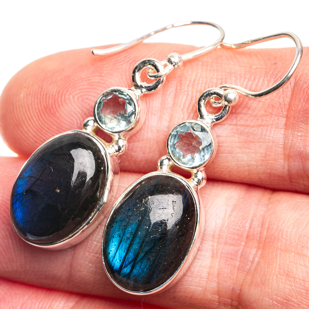 Labradorite, Blue Topaz Earrings 1 1/2" (925 Sterling Silver) E432699