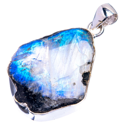 Raw Rainbow Moonstone Pendant 1 5/8" (925 Sterling Silver) P38990