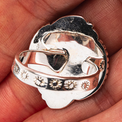 Exclusive Southwestern Style Hubei Turquoise Ring Size 9 Adjustable (.925 Sterling Silver)