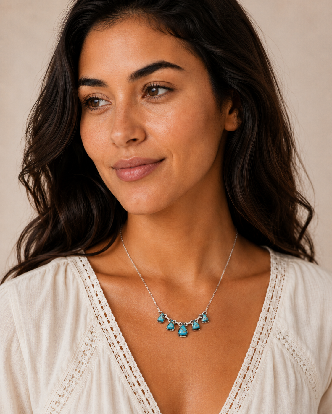 Southwestern Style Golden Hills Turquoise Necklace 19" (.925 Sterling Silver)