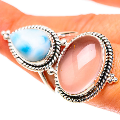 Large Rose Quartz, Larimar Ring Size 7.5 (925 Sterling Silver) RING138626