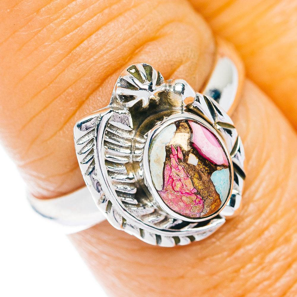 Southwestern Style Cotton Candy Dahlia Turquoise Ring Size 7.75 (.925 Sterling Silver)