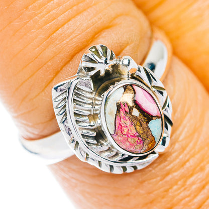Southwestern Style Cotton Candy Dahlia Turquoise Ring Size 7.75 (.925 Sterling Silver)