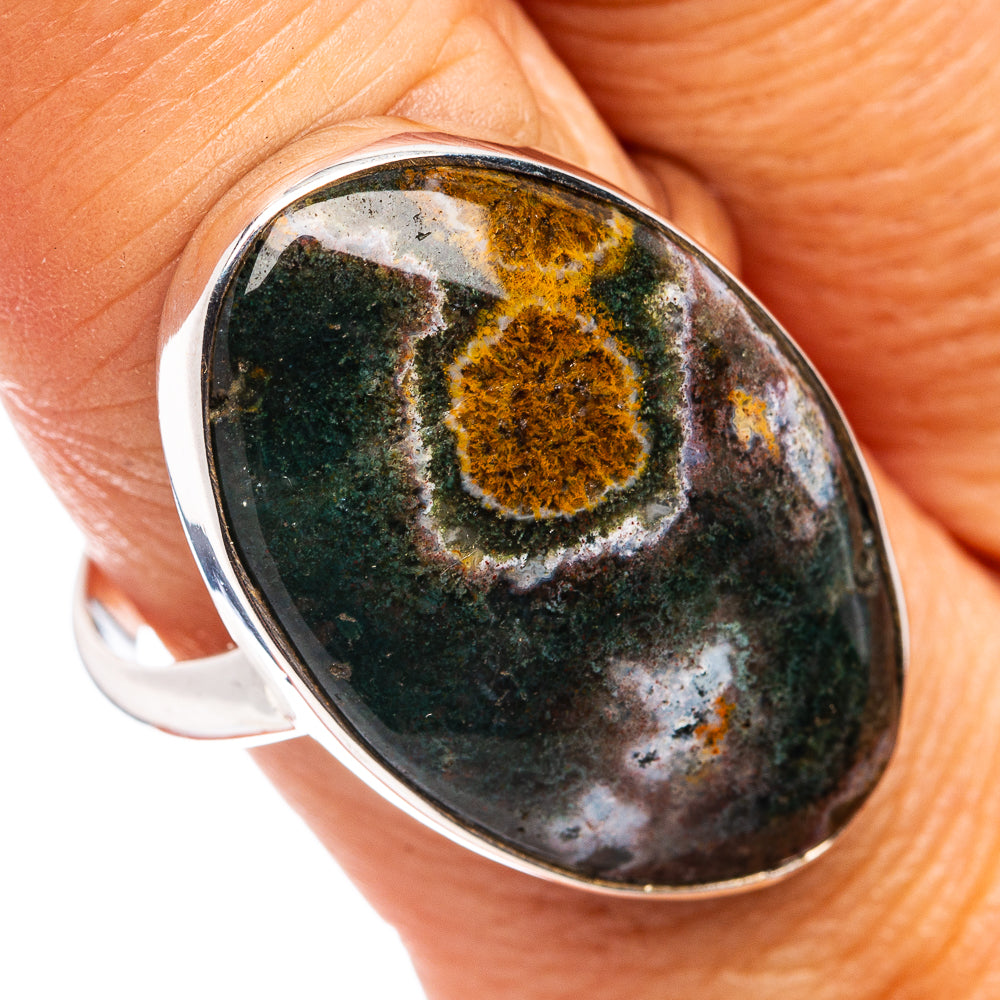 Premium Ocean Jasper Ring Size 10 Adjustable (.925 Sterling Silver)