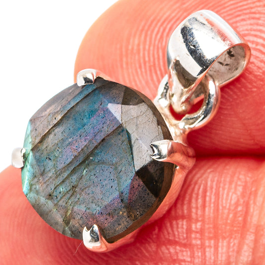 Faceted labradorite pendant with oval stone and sterling silver prong setting