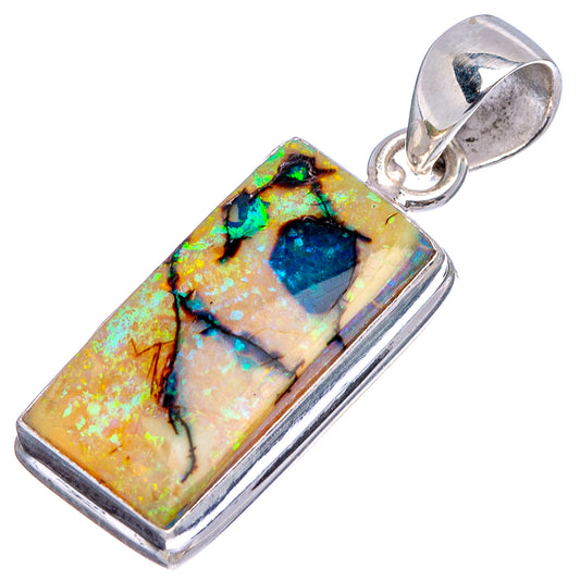 Sterling silver opal pendant with rectangular rainbow stone and bail loop