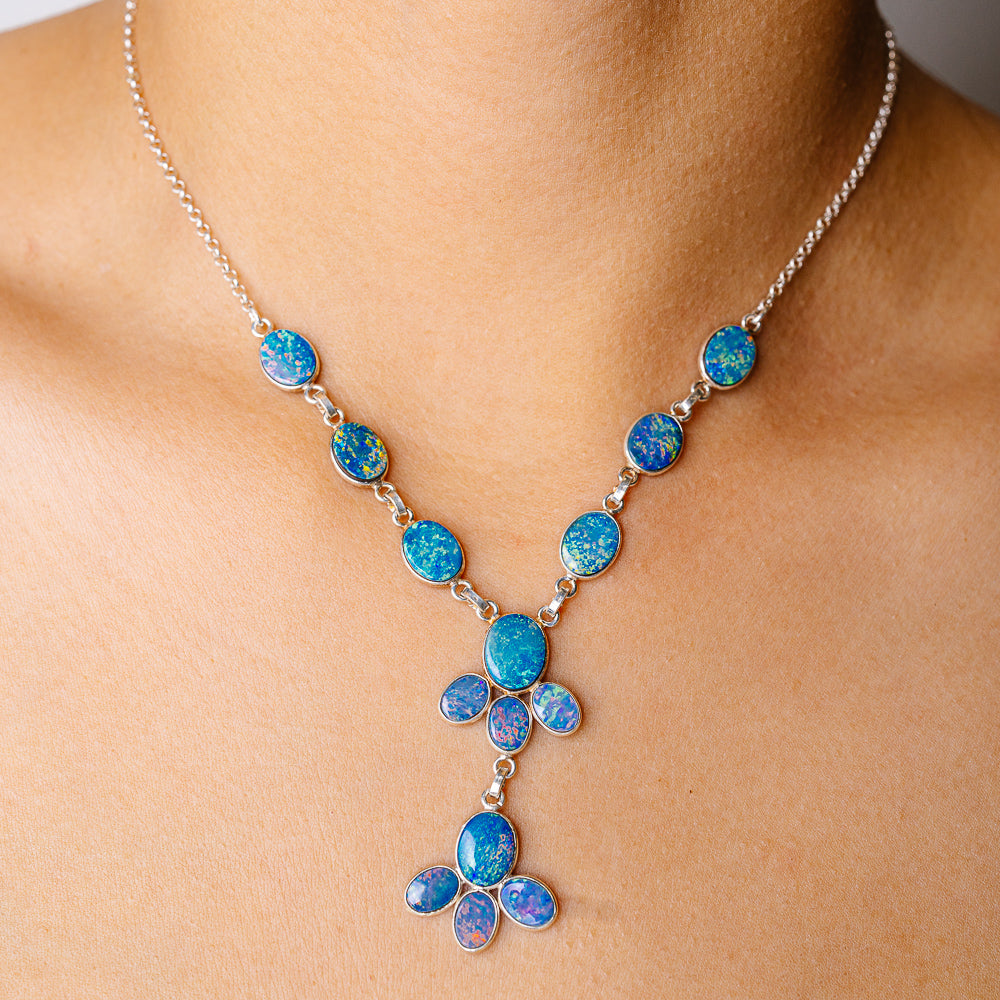 Doublet Opal Necklace 15.625" (925 Sterling Silver) N90243