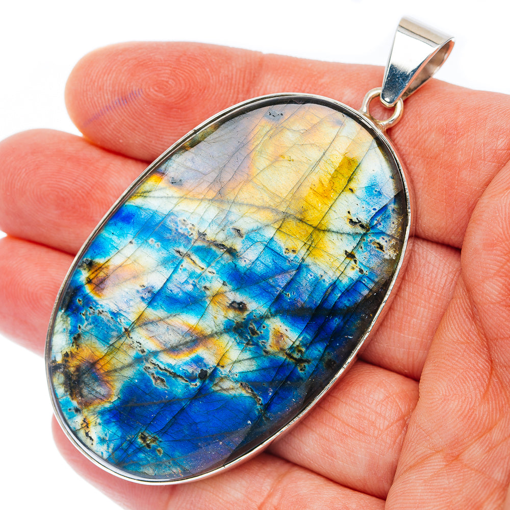 Gigantic Premium Spectrolite Pendant 2 7/8" (.925 Sterling Silver) PD52323