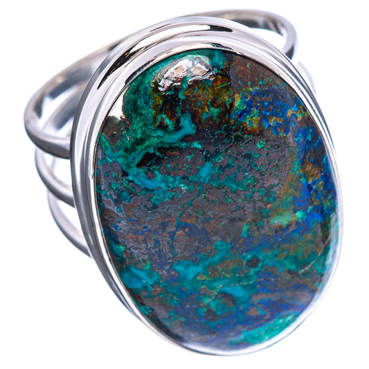 Sterling silver ring with oval blue-green marbled gemstone and slim band, size 9.25