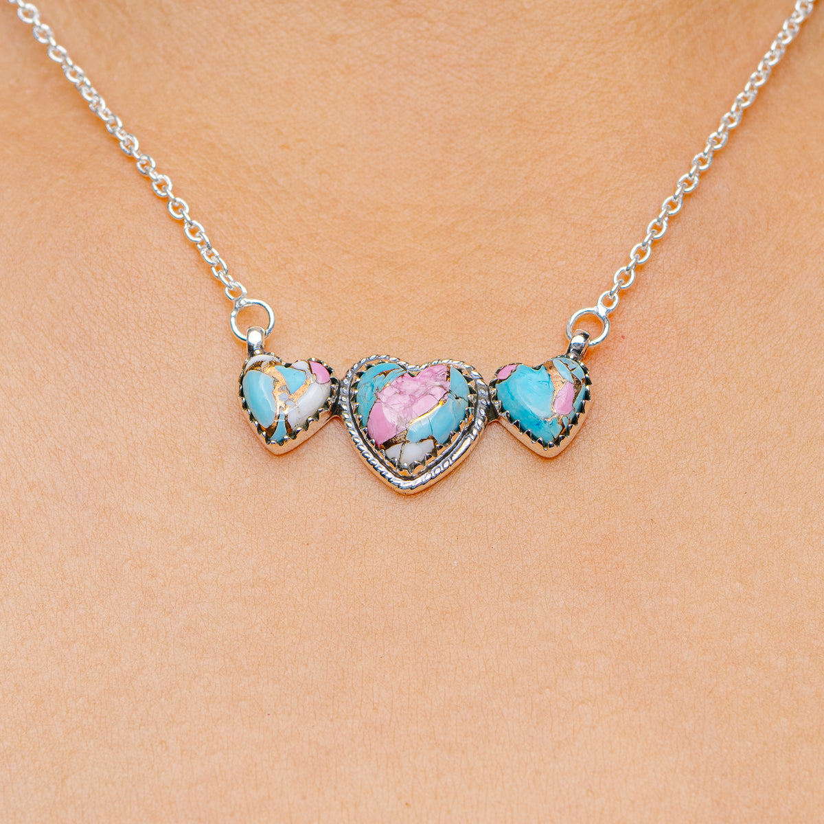 Southwestern Style Cotton Candy Turquoise Necklace 17 to 19" (.925 Sterling Silver)