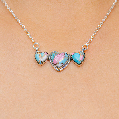 Southwestern Style Cotton Candy Turquoise Necklace 17 to 19" (.925 Sterling Silver)