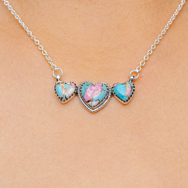 Southwestern Style Cotton Candy Turquoise Necklace 17 to 19" (.925 Sterling Silver)