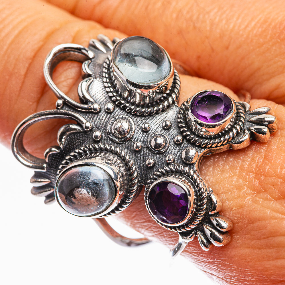 Large Aquamarine, Amethyst Ring Size 9.75 (925 Sterling Silver) R142330