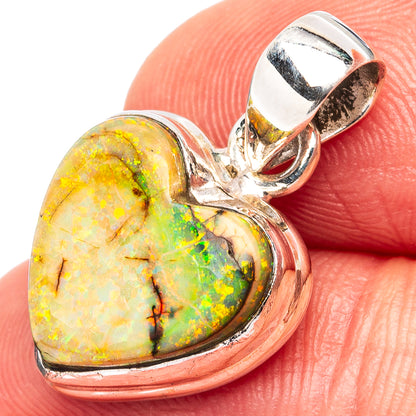 Rare Sterling Opal Heart Pendant 1" (.925 Sterling Silver)