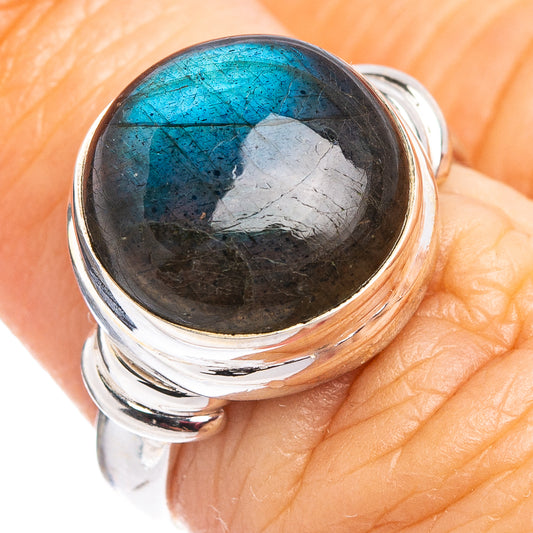 Size 6 labradorite ring, .925 sterling silver with oval blue-gray bezel gemstone