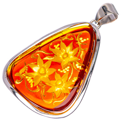 Ana Silver Co Baltic Amber Cameo Pendant 2 1/2" (925 Sterlnig Silver)