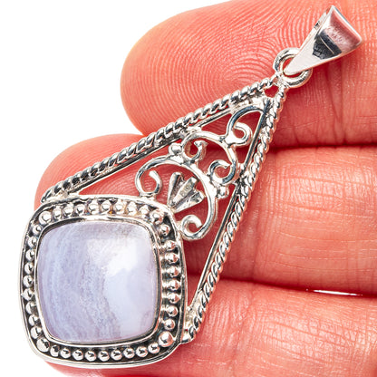Premium Blue Lace Agate Pendant 1 7/8" (.925 Sterling Silver)