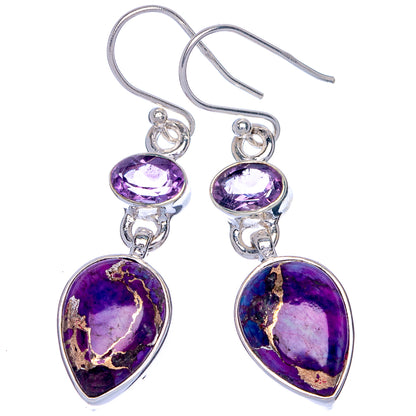 Purple Copper Composite Turquoise, Amethyst Earrings 1 5/8" (925 Sterling Silver) E433115