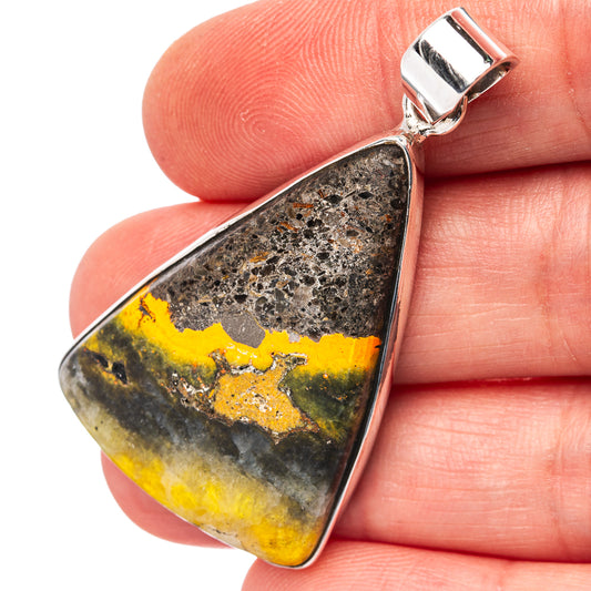 Sterling silver pendant with bumblebee jasper teardrop stone in bezel setting
