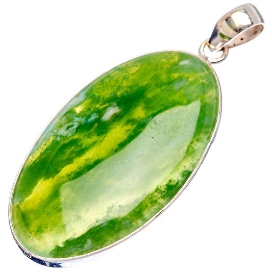 Oval green chalcedony pendant with silver bezel frame and top loop bail
