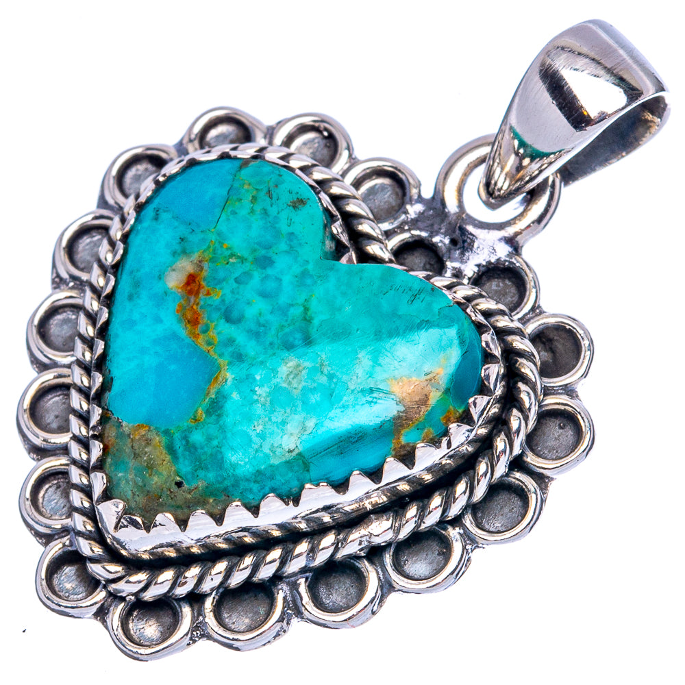 Rare Arizona Turquoise Heart Pendant 1 1/8" (925 Sterling Silver) P42124