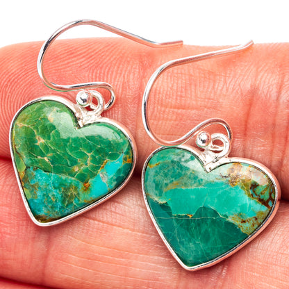 Turquoise heart drop earrings with .925 sterling silver hooks and heart frames