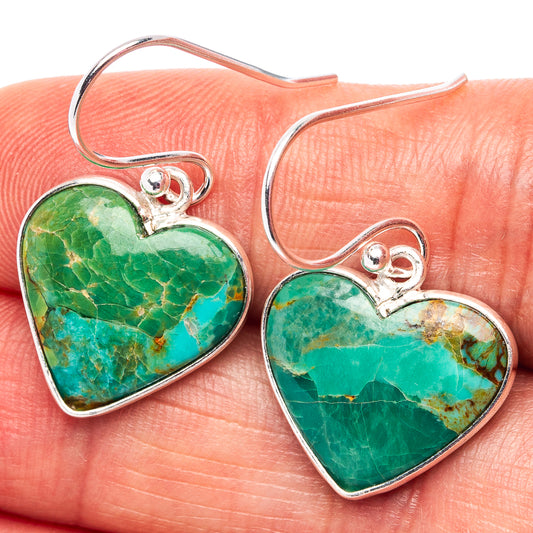 Turquoise heart drop earrings with .925 sterling silver hooks and heart frames