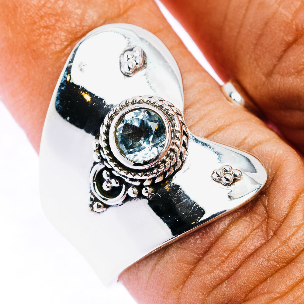 Blue Topaz Ring Size 5 Adjustable (.925 Sterling Silver)