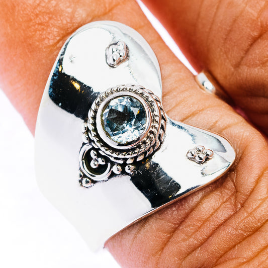 Blue Topaz Ring Size 5 Adjustable (.925 Sterling Silver)
