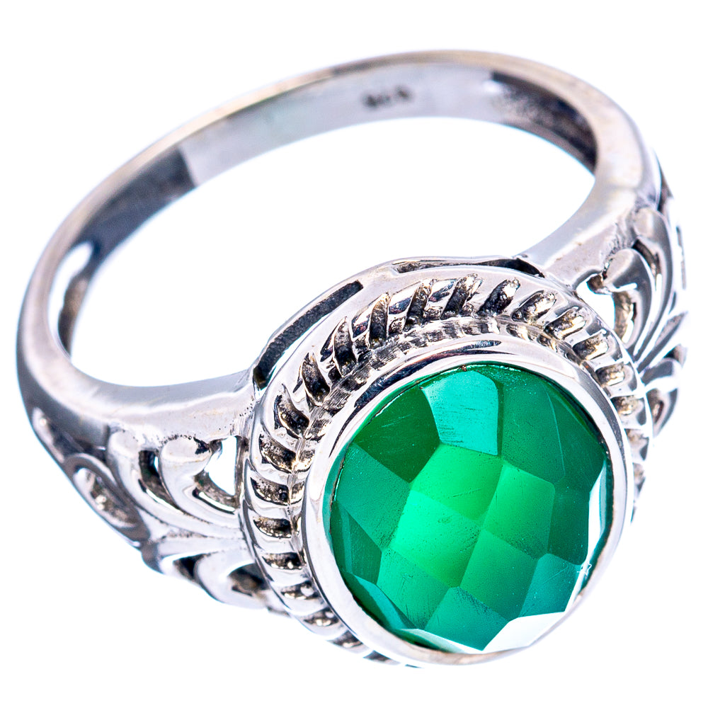 Green Onyx Filigree Style Ring Size 7.75 (.925 Sterling Silver)