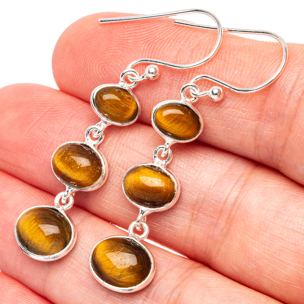 Dainty Tiger Eye Earrings 1 3/4" (925 Sterling Silver) E2892
