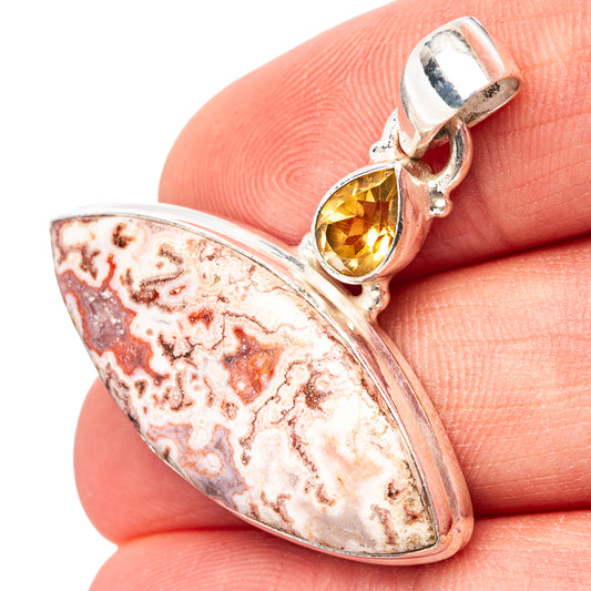 Sterling silver rosetta jasper and citrine drop pendant with open bail