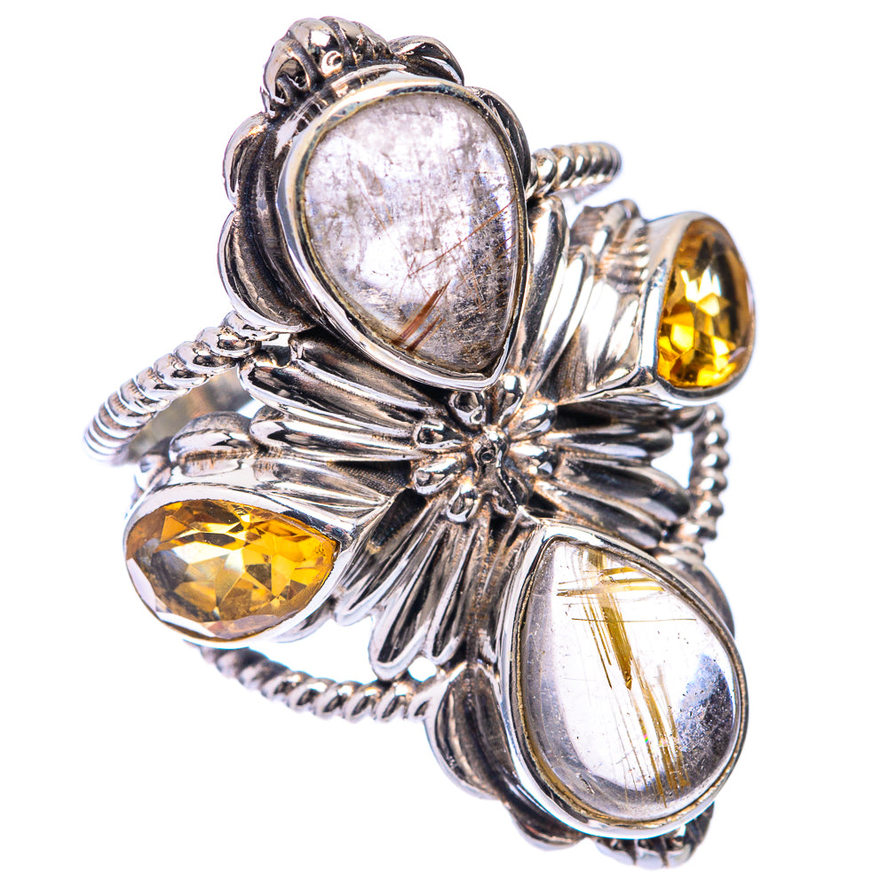 Large Rutilated Quartz, Citrine Ring Size 6.5 (925 Sterling Silver) R141398