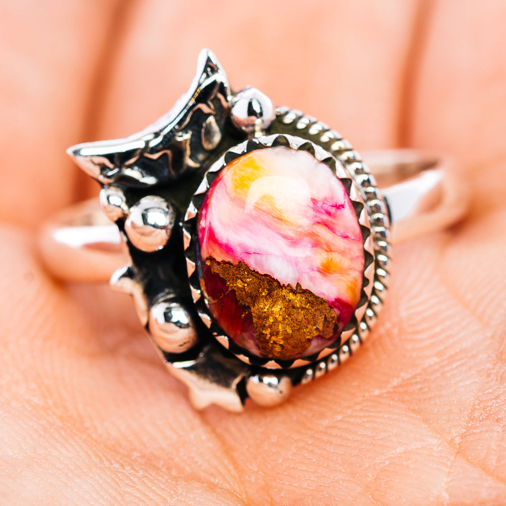 Pink Dahlia Turquoise Ring Size 8.75 (.925 Sterling Silver)