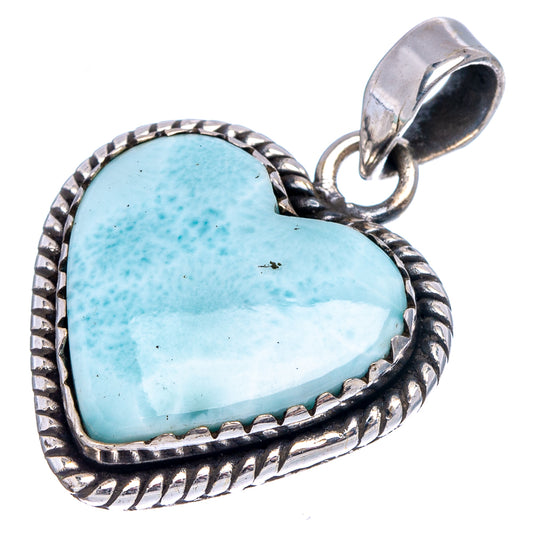 Heart larimar pendant in .925 sterling silver with textured rope-edge border and bail