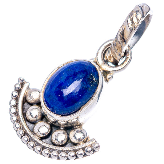 Oval lapis lazuli pendant, .925 sterling silver with ornate bezel and loop bail