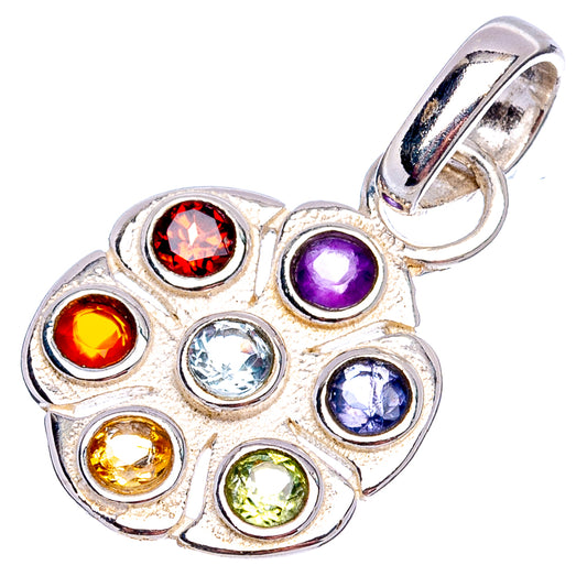 Sterling silver chakra pendant with red, purple, blue, green, orange round stones