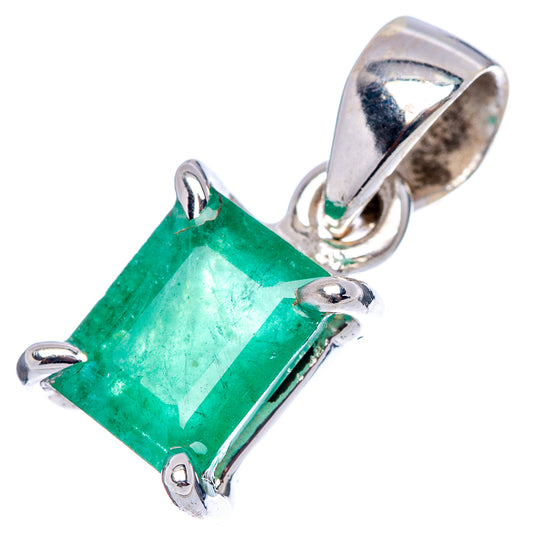 Sterling silver emerald pendant with green square-cut gemstone and open frame