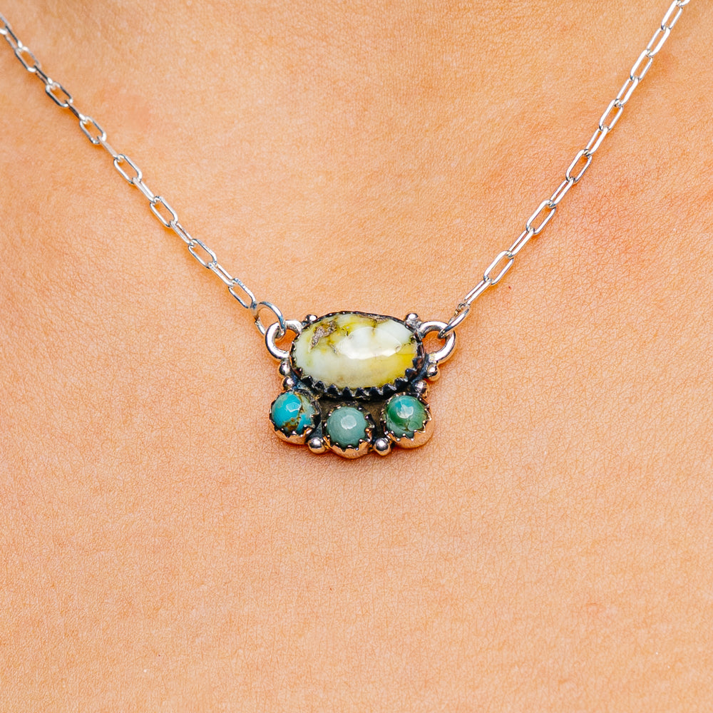 Palomino Turquoise, Mojave Turquoise Necklace 16 to 18" (.925 Sterling Silver)