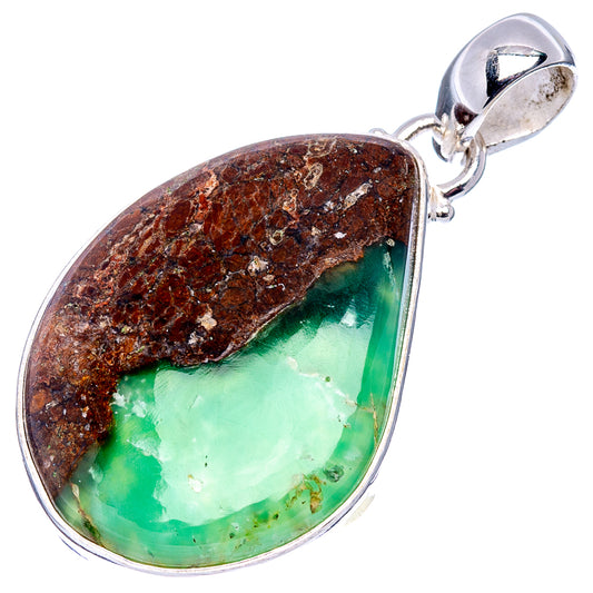 Boulder chrysoprase teardrop pendant in .925 sterling silver with green-and-brown stone