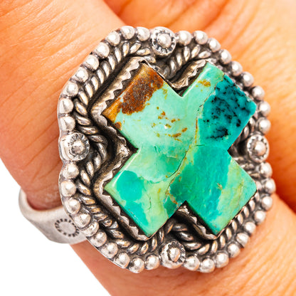 Southwestern Style Mojave Turquoise Cross Ring Size 8 Adjustable (.925 Sterling Silver)