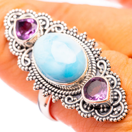 Large Larimar, Amethyst Ring Size 9 (925 Sterling Silver) R140665