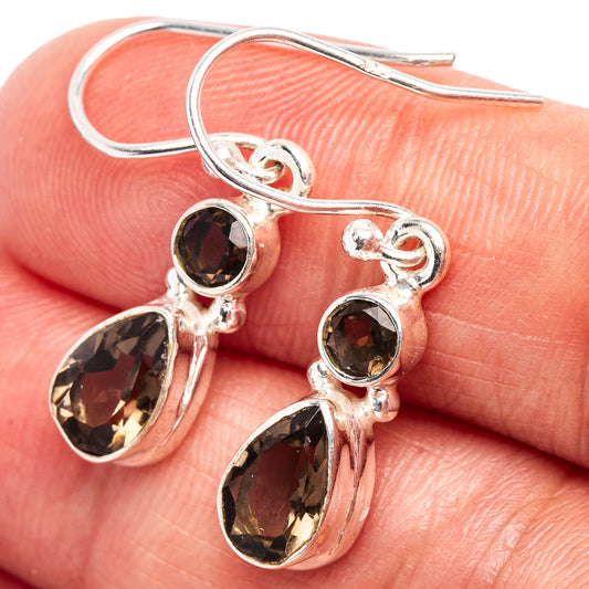 Smoky quartz drop earrings in .925 sterling silver with dark oval stones and ear hooks