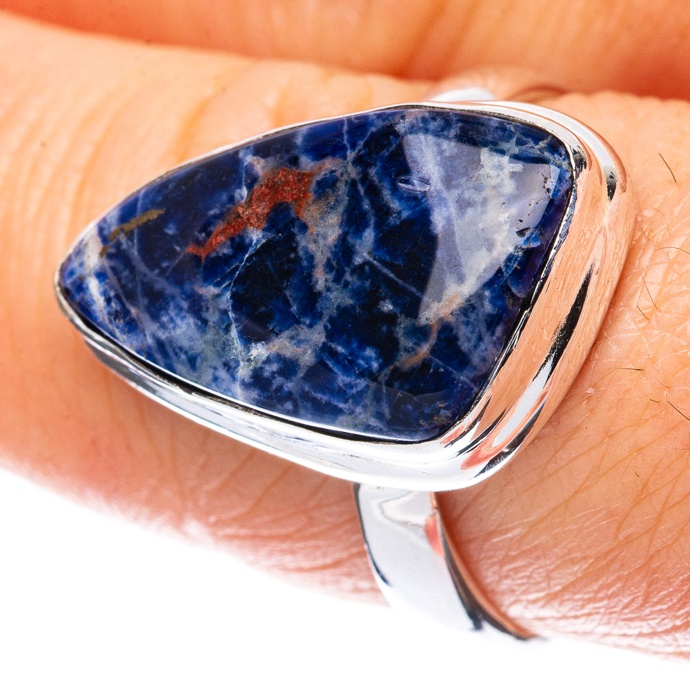 Sodalite teardrop ring in 925 sterling silver, size 8.25