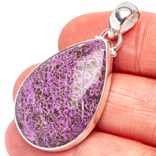 Sterling silver stichtite teardrop pendant with purple stone and loop bail