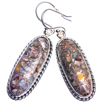 Oval brecciated opal earrings in 925 sterling silver, multicolor gemstone drops