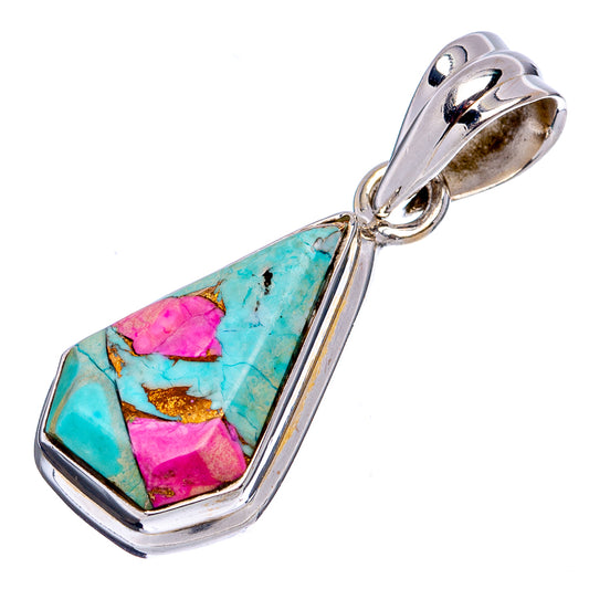 Turquoise teardrop pendant with colorful inlay, .925 sterling silver setting and clasp